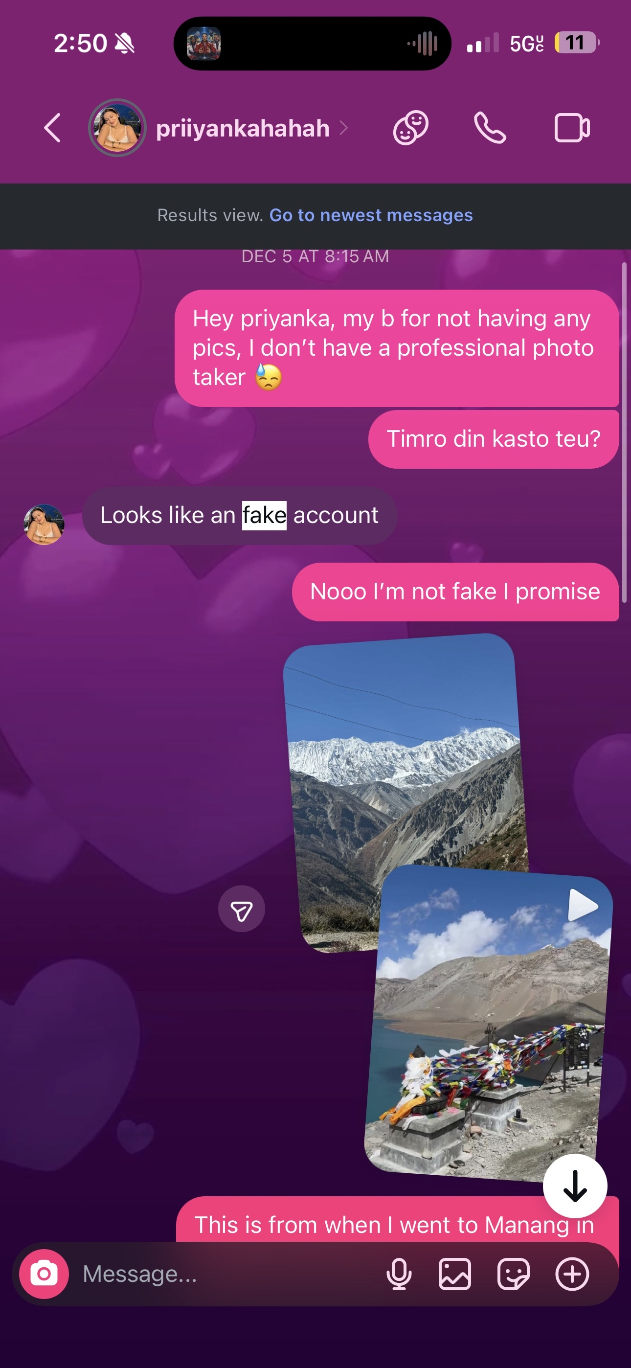 First Instagram messages